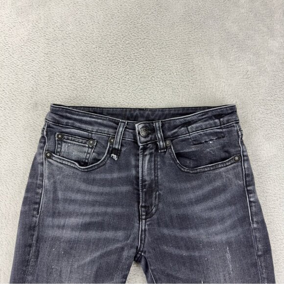 R13 Women's Size 24x25 Jenny Mid Rise w/ Double Shred Hems Black Denim Jeans - Picture 13 of 15